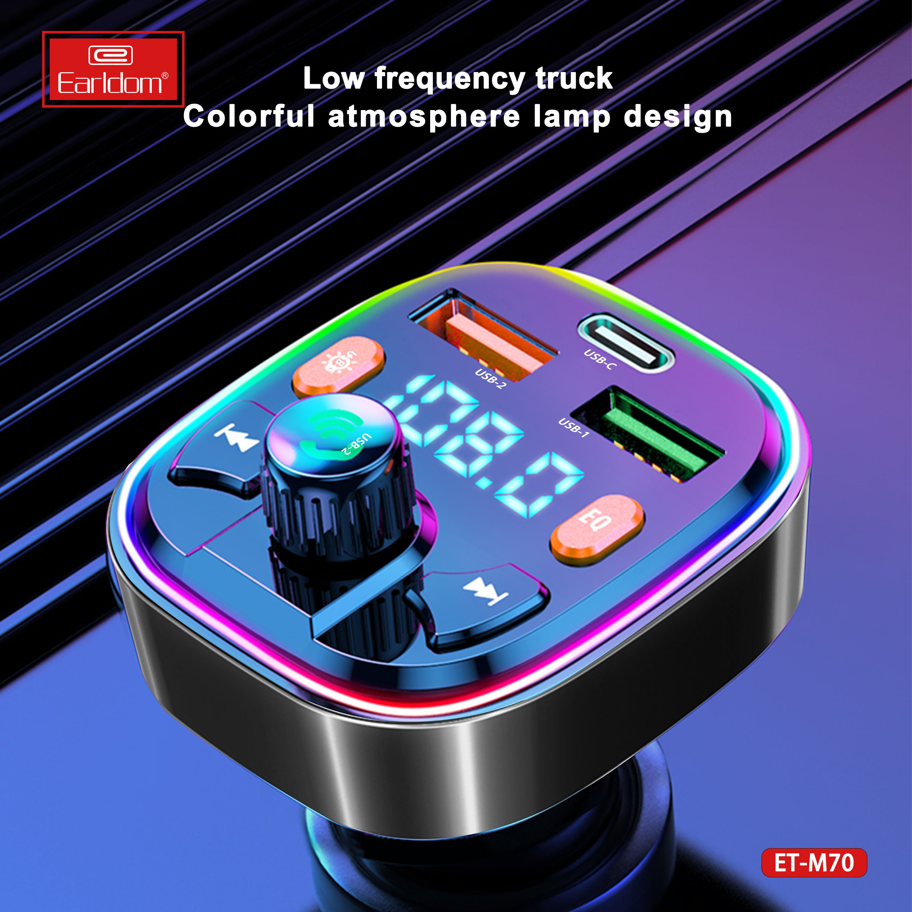 ET-M70 FM Transmitter Bluetooth Car kit with Type C to C Charger ET-M70 FM Transmitter Bluetooth Car kit with Type C to C Charger